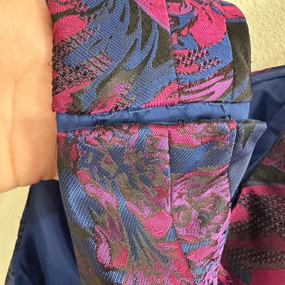 Adrianna Papell Size 20 Blue Pink Brocade Floral Formal Dress One Shoulder - Picture 10 of 13